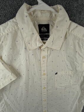 Quiksilver Quicksilver Button Up Shirt Men Short Sleeve Ivory Modern Fit Large